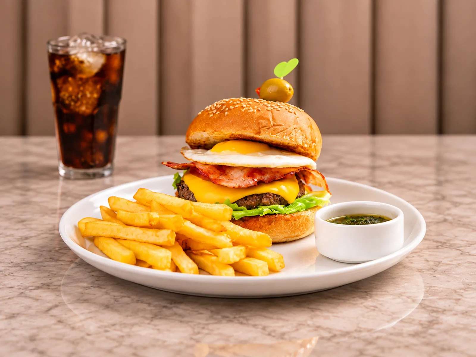 HAMBURGUESA COMPLETA CON PAPAS FRITAS